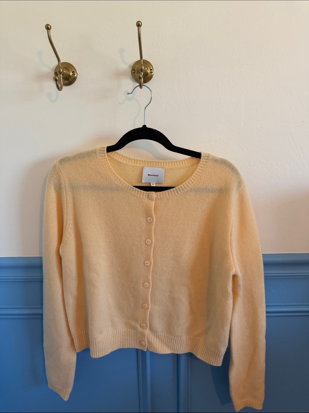 Reformation Butter Yellow Button-Front 100% Cashmere Cardigan